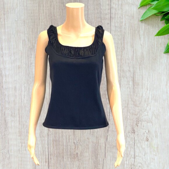 AXCESS -- Black Tank with Mesh Collar, Sleeveless, Cotton - Picture 1 of 16